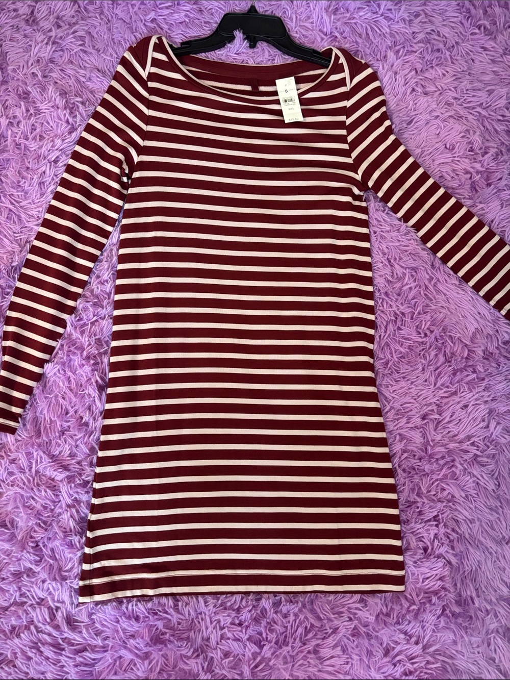 Lou & Grey Burgundy and Cream Striped Long-Sleeve Dress